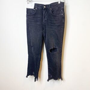 Free People jeans Womens 30 Black Grunge Distressed Raw Hem Straight NEW 90s